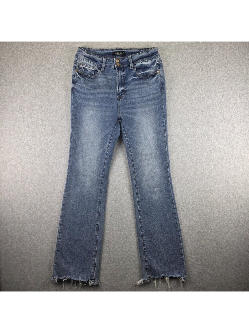 Judy Blue Jeans Womens 11/30 Flare Blue High Rise Frayed Hem Stretch Denim